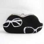 sunglasses case -sunglasses on black linen - snap case- frame purse