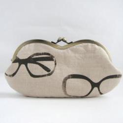 sunglass / eyeglasses case -glasses on beige linen - snap case- frame purse